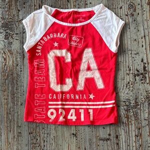 Anthropologie Red and White California Tee